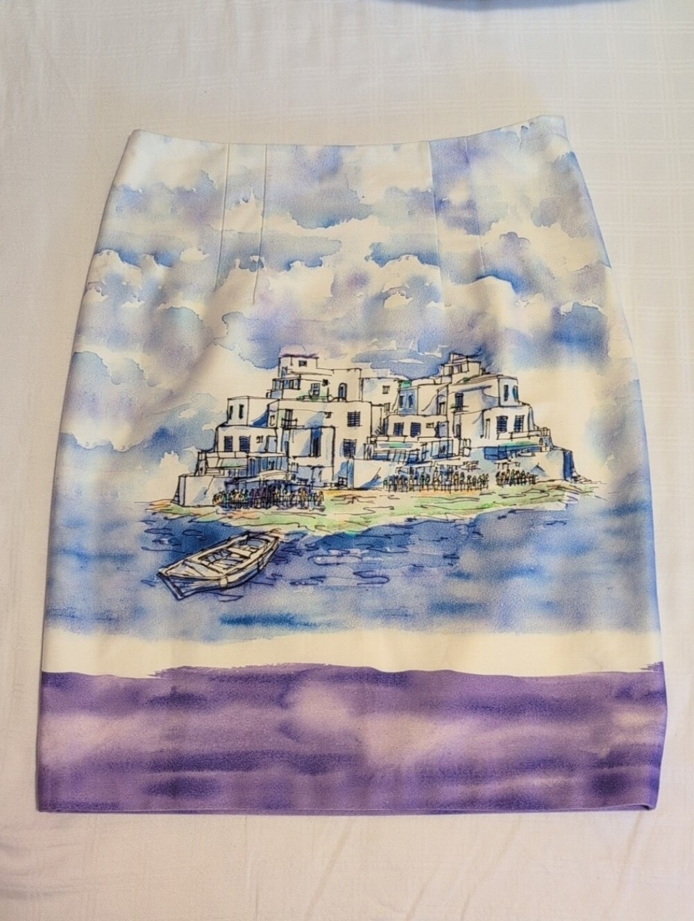 Tristan Coastal Watercolor Pencil Skirt - Blue & Purple